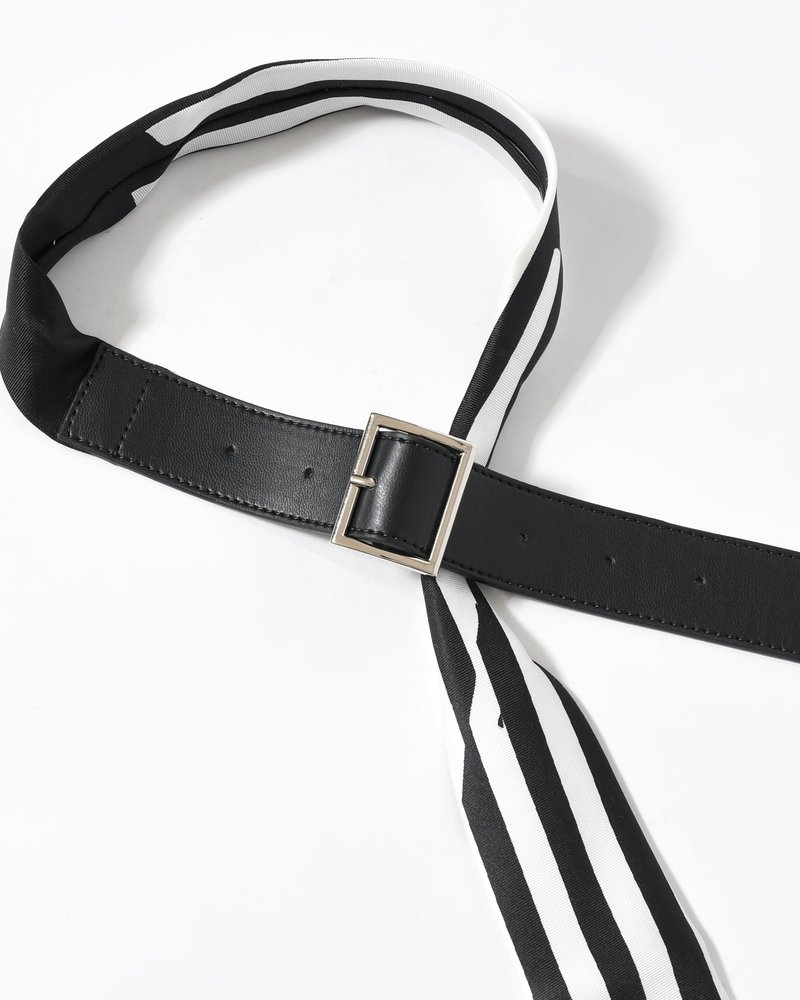 UNISEX STRIPES PRINTED TIE STRAP CLOSURE -BLACK/WHITE-