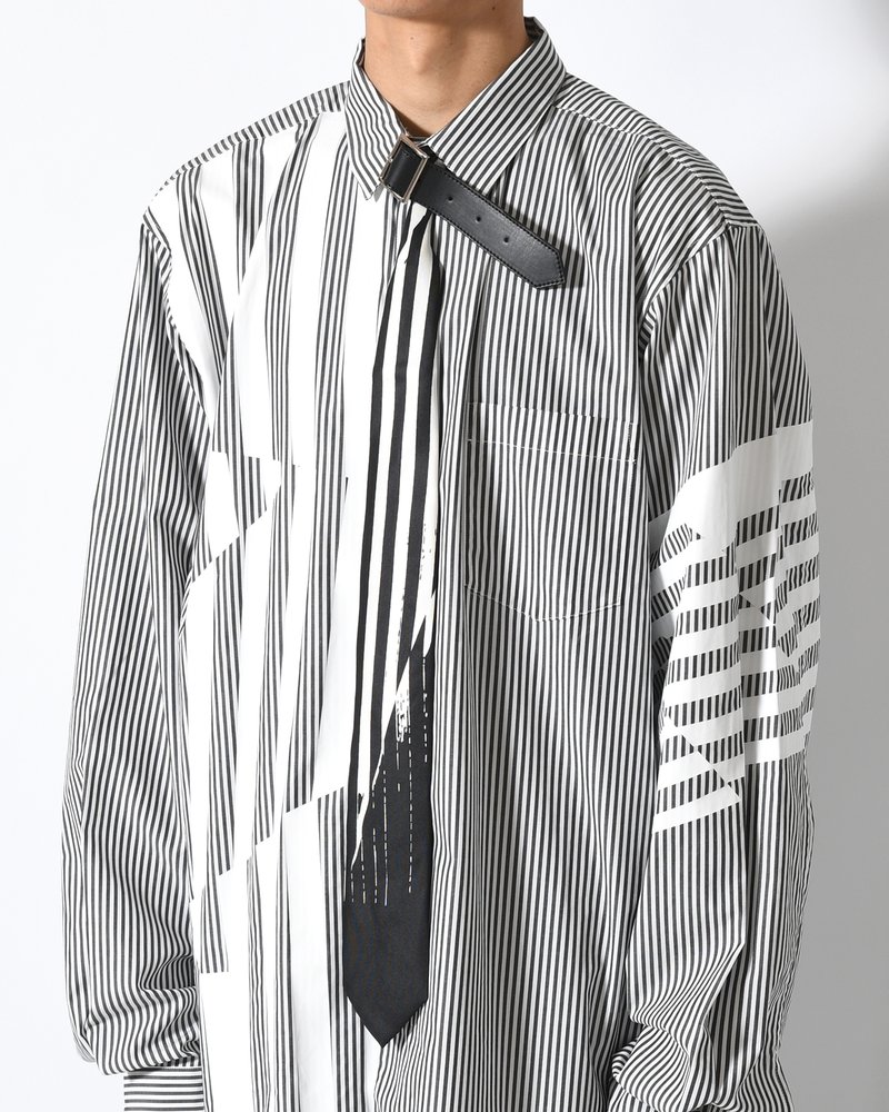 UNISEX STRIPES PRINTED TIE STRAP CLOSURE -BLACK/WHITE-
