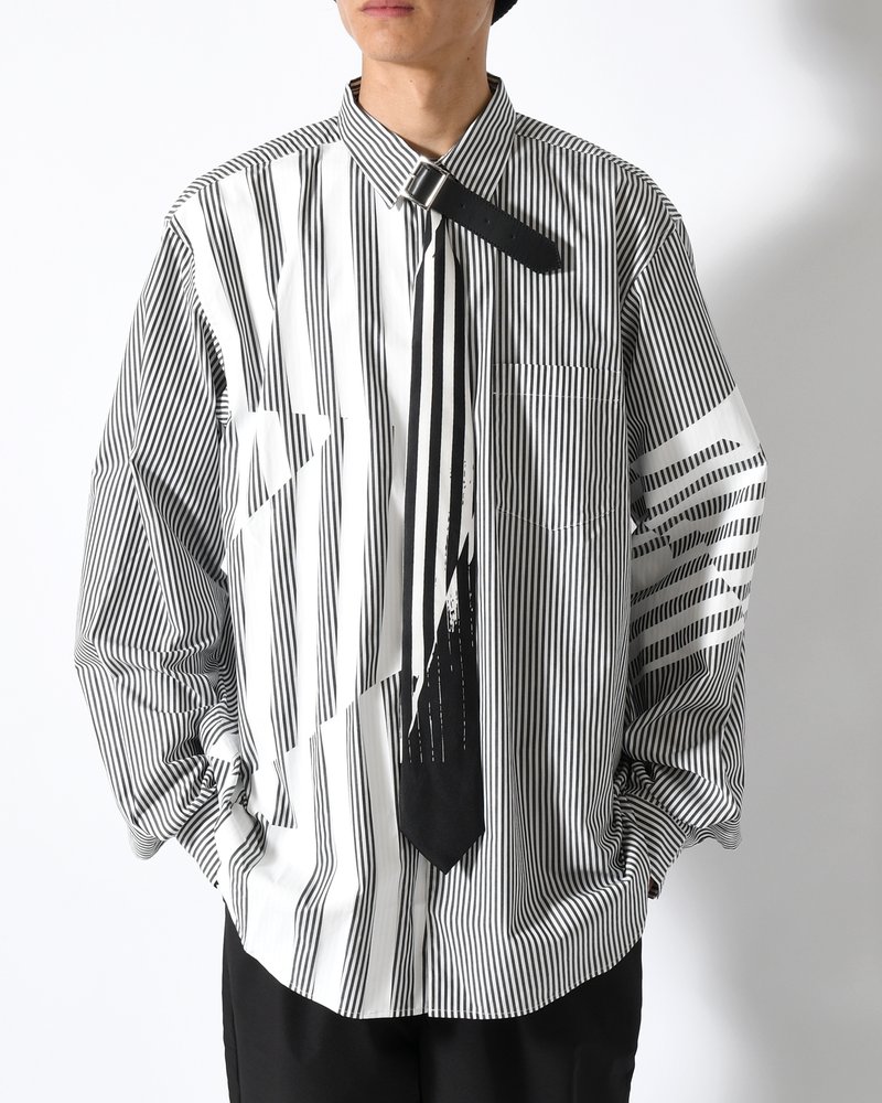 UNISEX STRIPES PRINTED TIE STRAP CLOSURE -BLACK/WHITE-