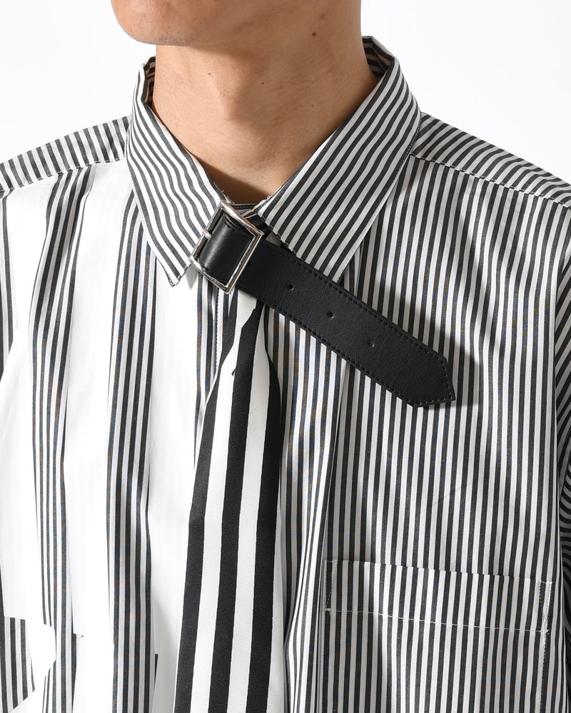 UNISEX STRIPES PRINTED TIE STRAP CLOSURE -BLACK/WHITE-