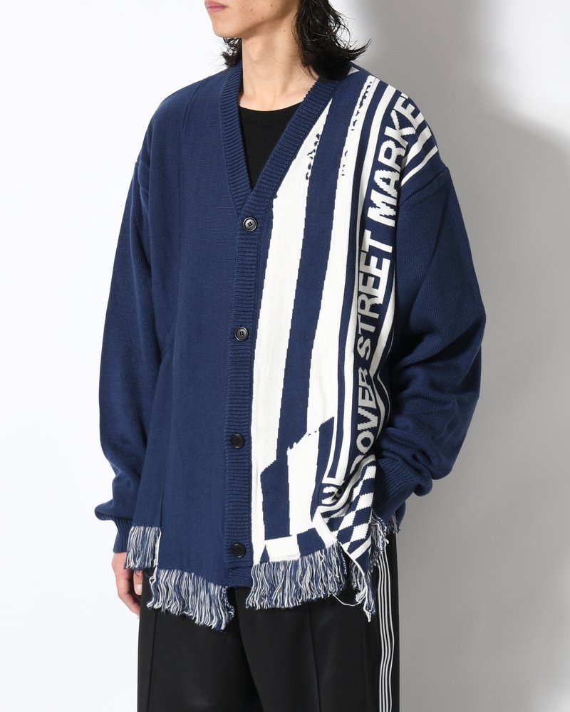 UNISEX 2 CONTRAST SCARVES PATCHWORK CARDIGAN -NAVY OFF WHITE-