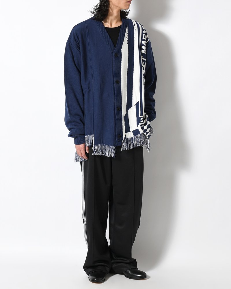 UNISEX 2 CONTRAST SCARVES PATCHWORK CARDIGAN -NAVY OFF WHITE-