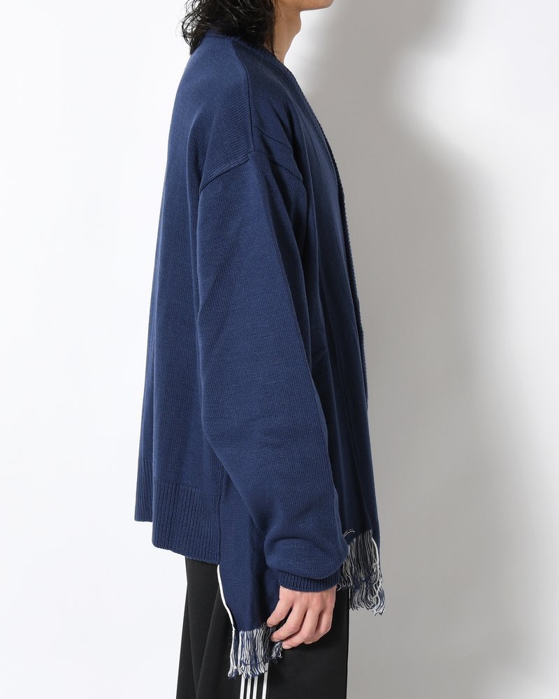 UNISEX 2 CONTRAST SCARVES PATCHWORK CARDIGAN -NAVY OFF WHITE-