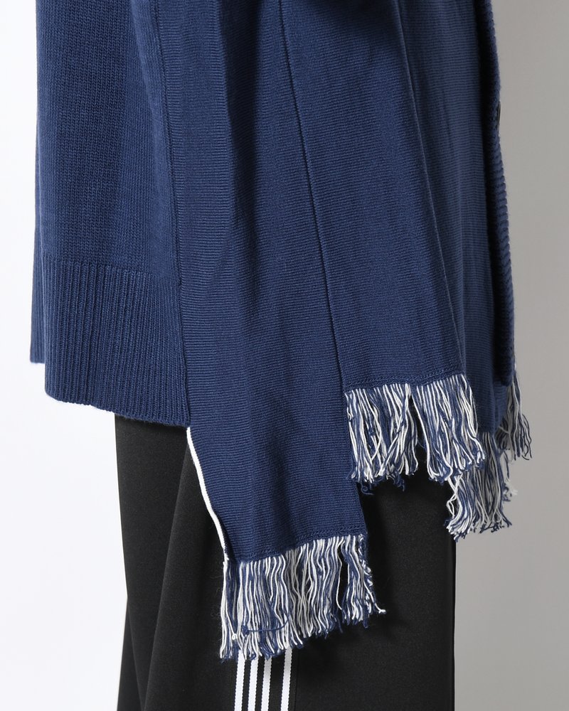 UNISEX 2 CONTRAST SCARVES PATCHWORK CARDIGAN -NAVY OFF WHITE-