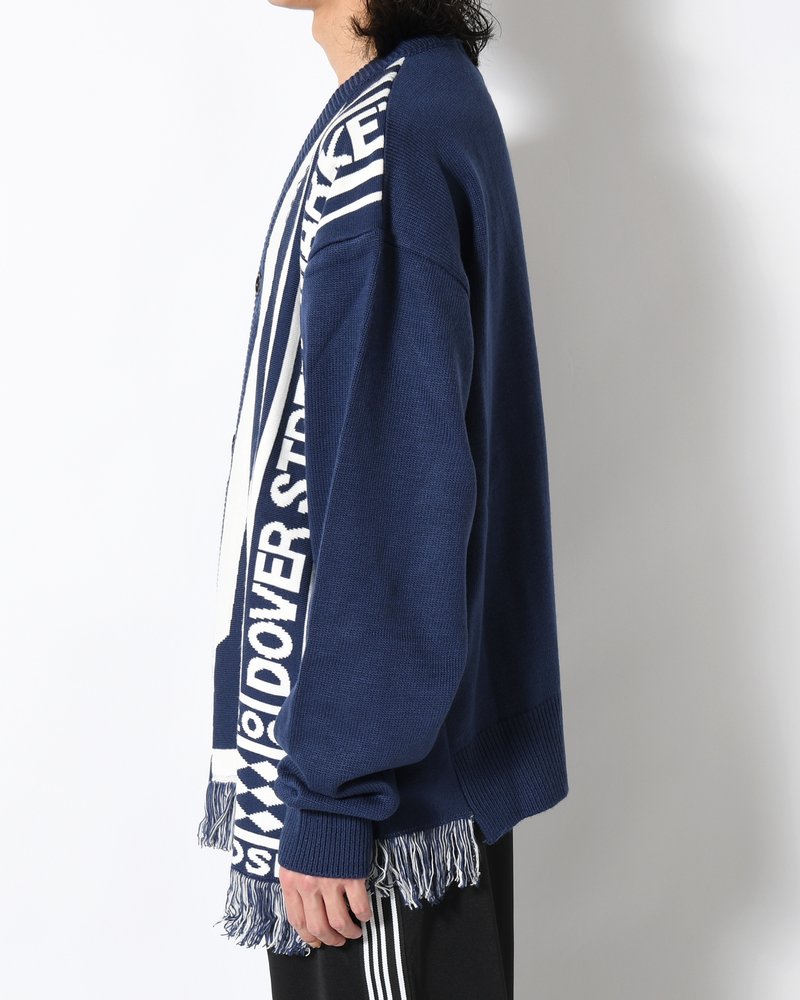 UNISEX 2 CONTRAST SCARVES PATCHWORK CARDIGAN -NAVY OFF WHITE-