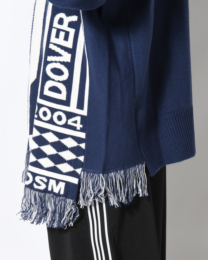UNISEX 2 CONTRAST SCARVES PATCHWORK CARDIGAN -NAVY OFF WHITE-