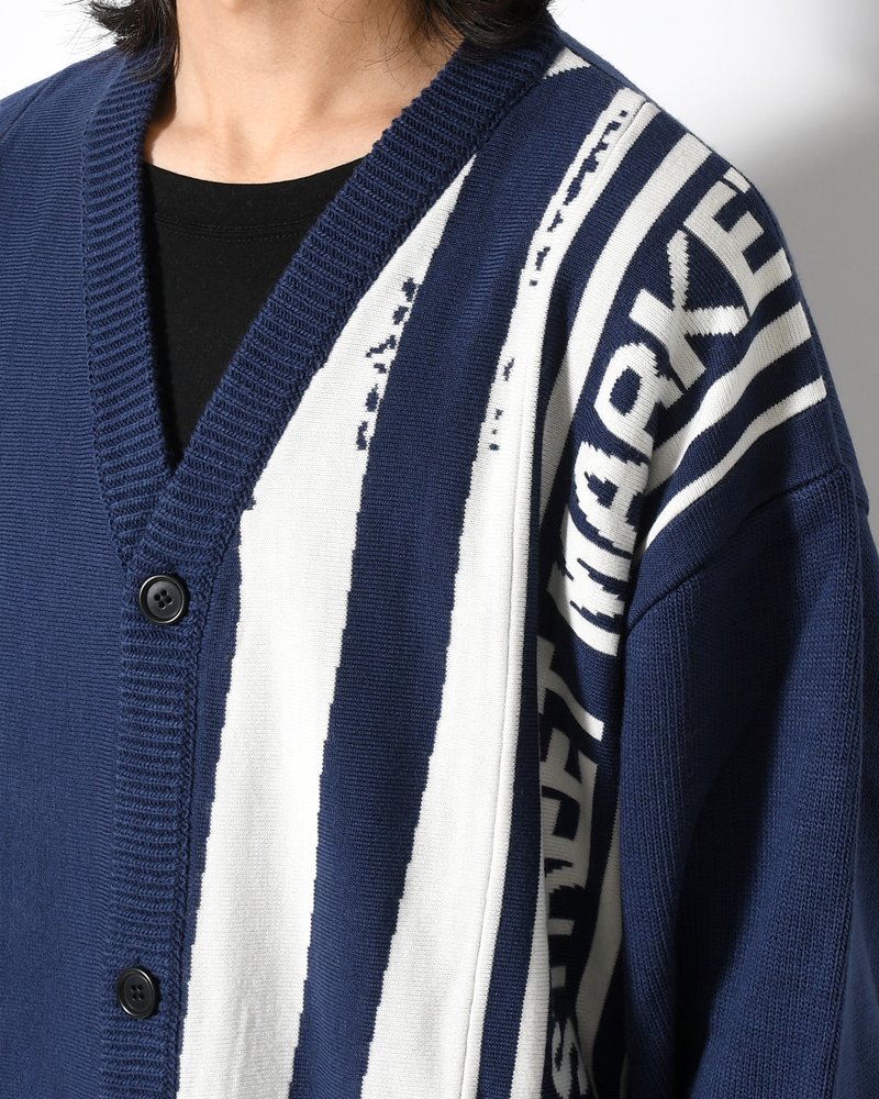 UNISEX 2 CONTRAST SCARVES PATCHWORK CARDIGAN -NAVY OFF WHITE-
