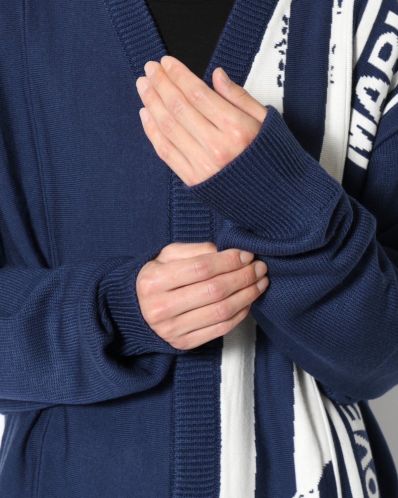UNISEX 2 CONTRAST SCARVES PATCHWORK CARDIGAN -NAVY OFF WHITE-