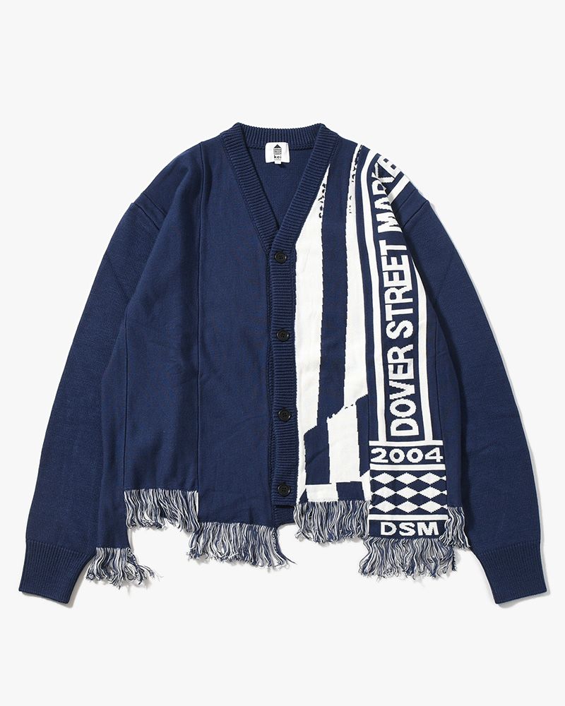 UNISEX 2 CONTRAST SCARVES PATCHWORK CARDIGAN -NAVY OFF WHITE-