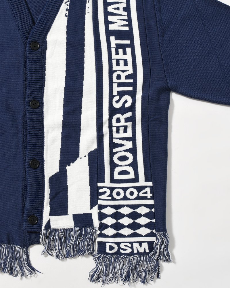 UNISEX 2 CONTRAST SCARVES PATCHWORK CARDIGAN -NAVY OFF WHITE-