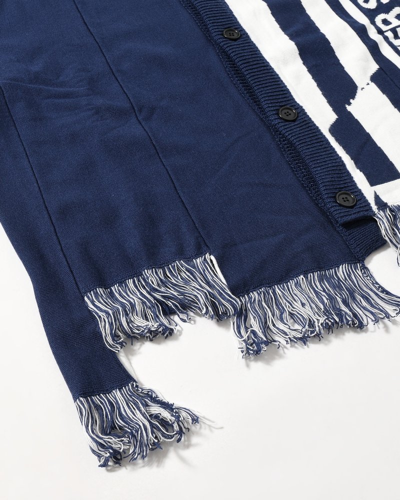 UNISEX 2 CONTRAST SCARVES PATCHWORK CARDIGAN -NAVY OFF WHITE-