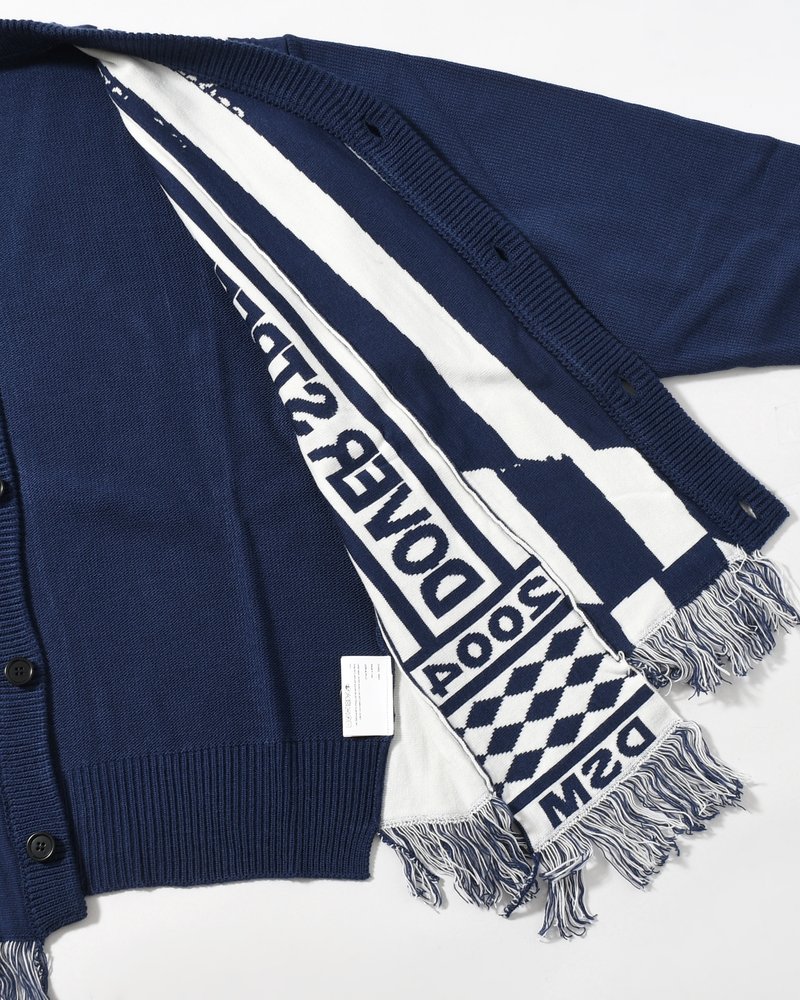 UNISEX 2 CONTRAST SCARVES PATCHWORK CARDIGAN -NAVY OFF WHITE-