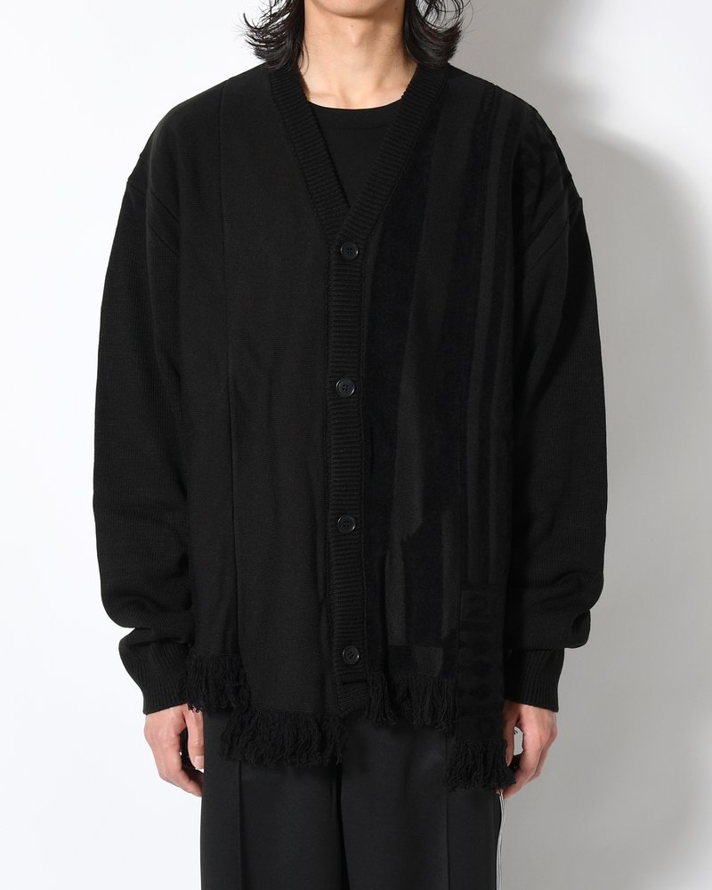 UNISEX 2 TONAL SCARVES PATCHWORK CARDIGAN -BLACK-