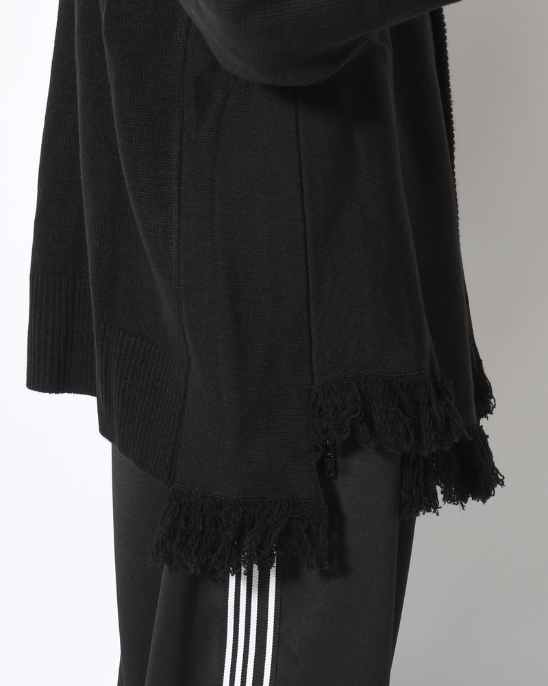 UNISEX 2 TONAL SCARVES PATCHWORK CARDIGAN -BLACK-
