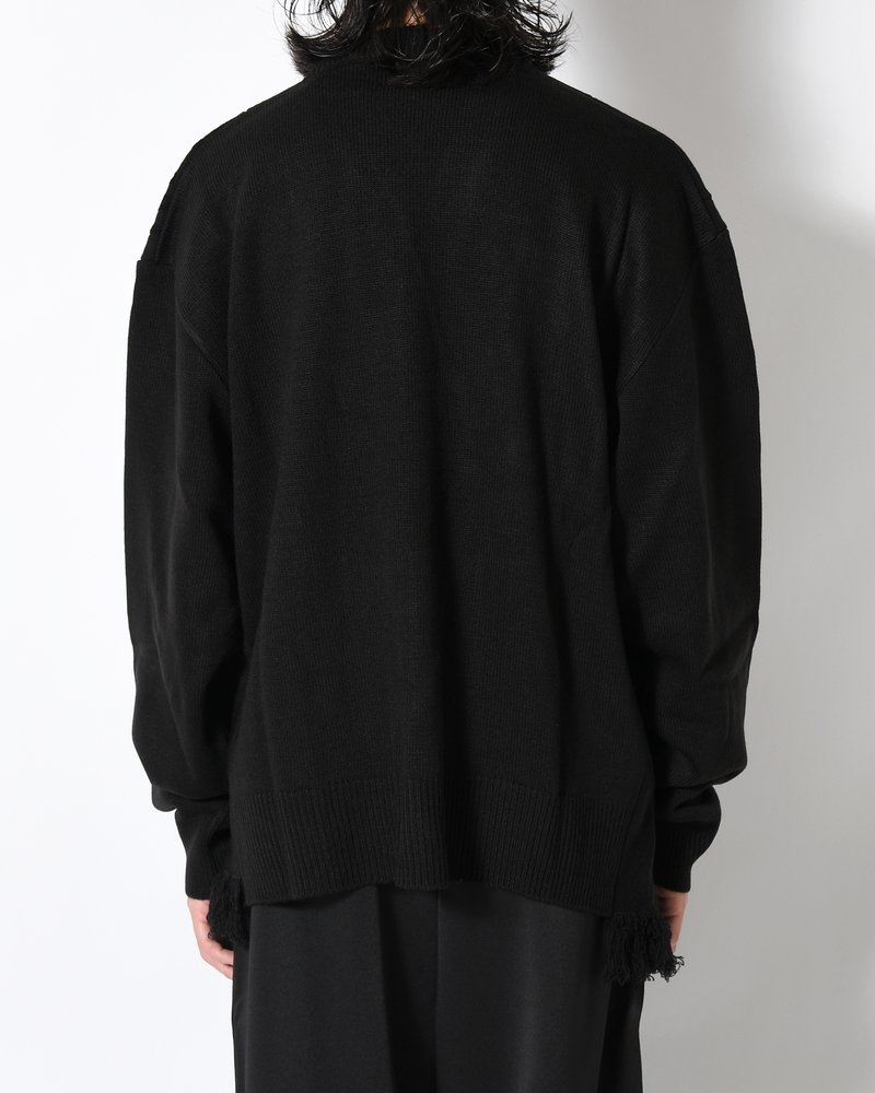 UNISEX 2 TONAL SCARVES PATCHWORK CARDIGAN -BLACK-
