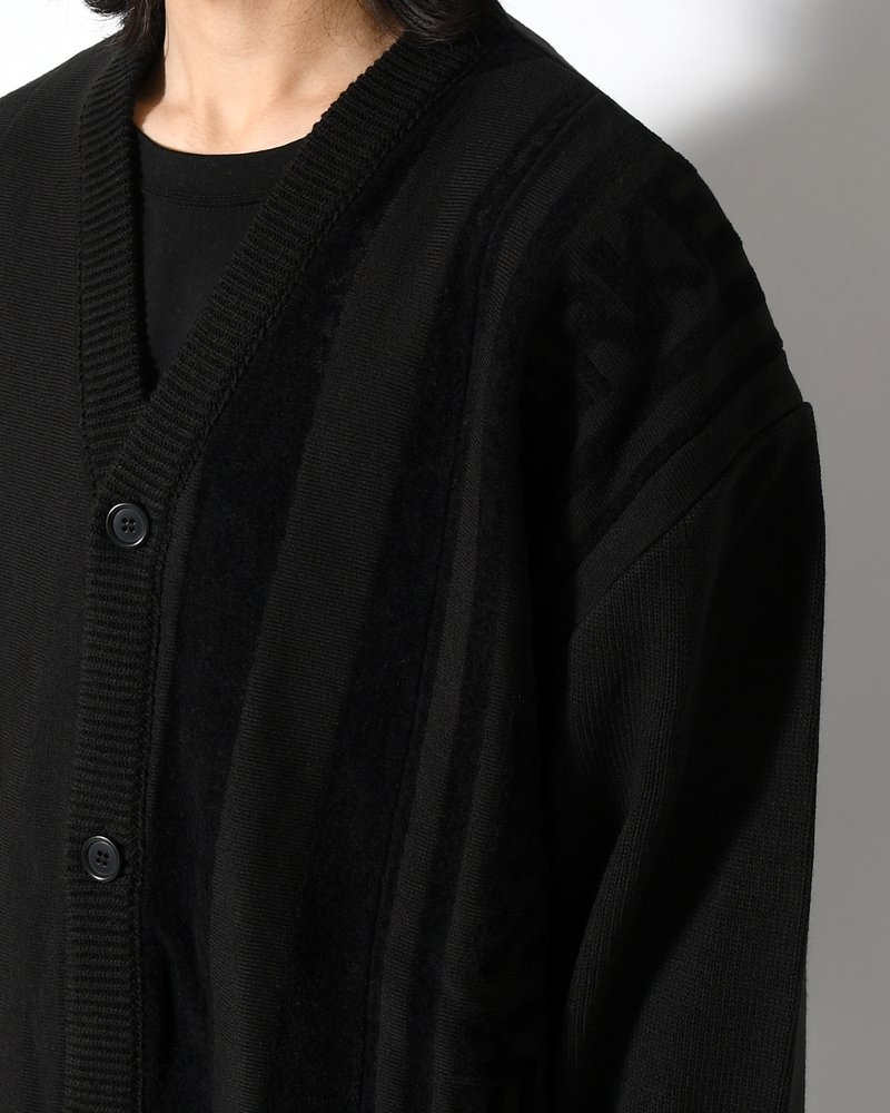 UNISEX 2 TONAL SCARVES PATCHWORK CARDIGAN -BLACK-