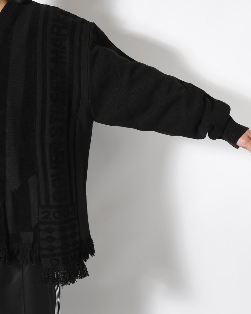 UNISEX 2 TONAL SCARVES PATCHWORK CARDIGAN -BLACK-