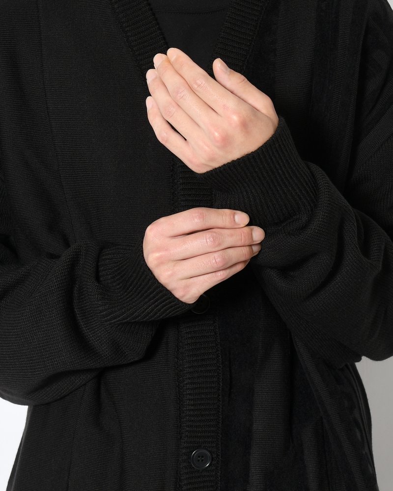 UNISEX 2 TONAL SCARVES PATCHWORK CARDIGAN -BLACK-