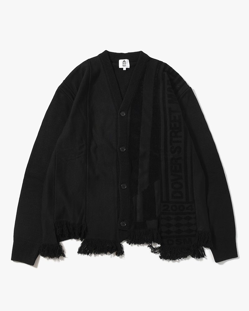 UNISEX 2 TONAL SCARVES PATCHWORK CARDIGAN -BLACK-
