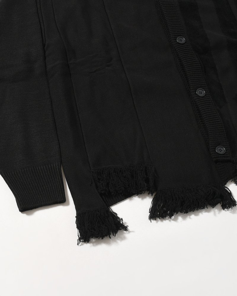 UNISEX 2 TONAL SCARVES PATCHWORK CARDIGAN -BLACK-
