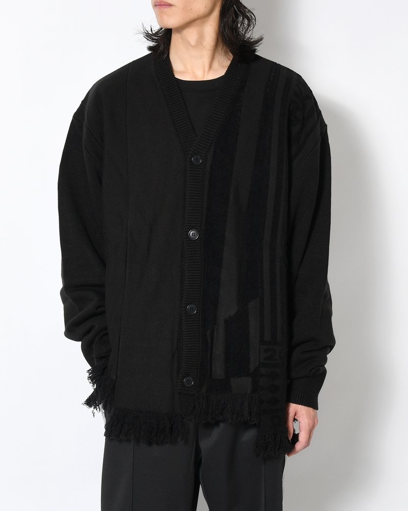 UNISEX 2 TONAL SCARVES PATCHWORK CARDIGAN -BLACK-