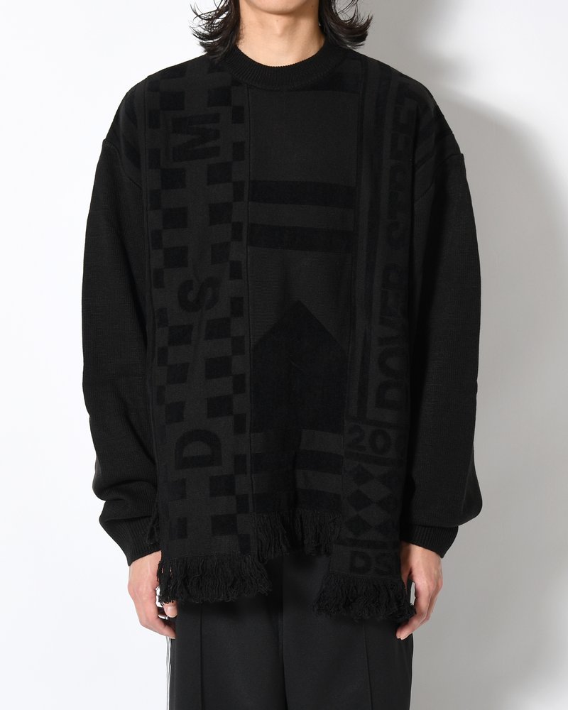 UNISEX 4 TONAL SCARVES PATCHWORK CREWNECK -BLACK-