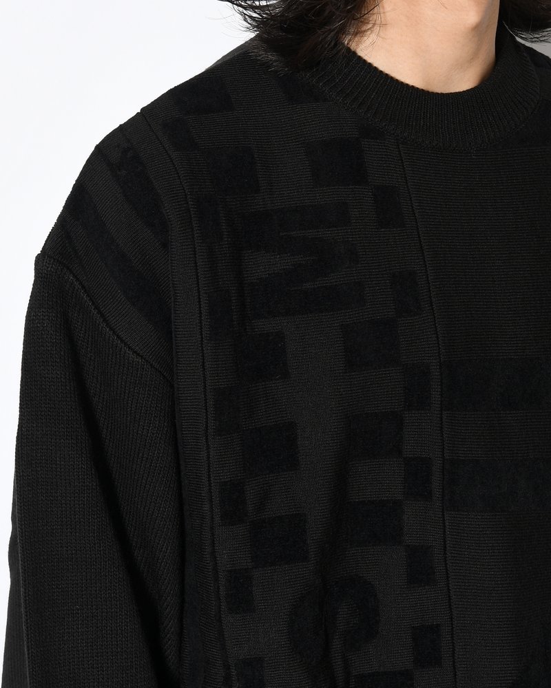 UNISEX 4 TONAL SCARVES PATCHWORK CREWNECK -BLACK-