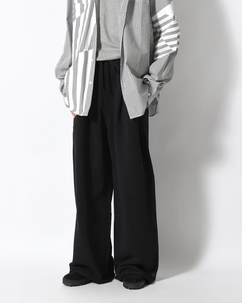 UNISEX PLEATED PANTS BACK PILE -BLACK-