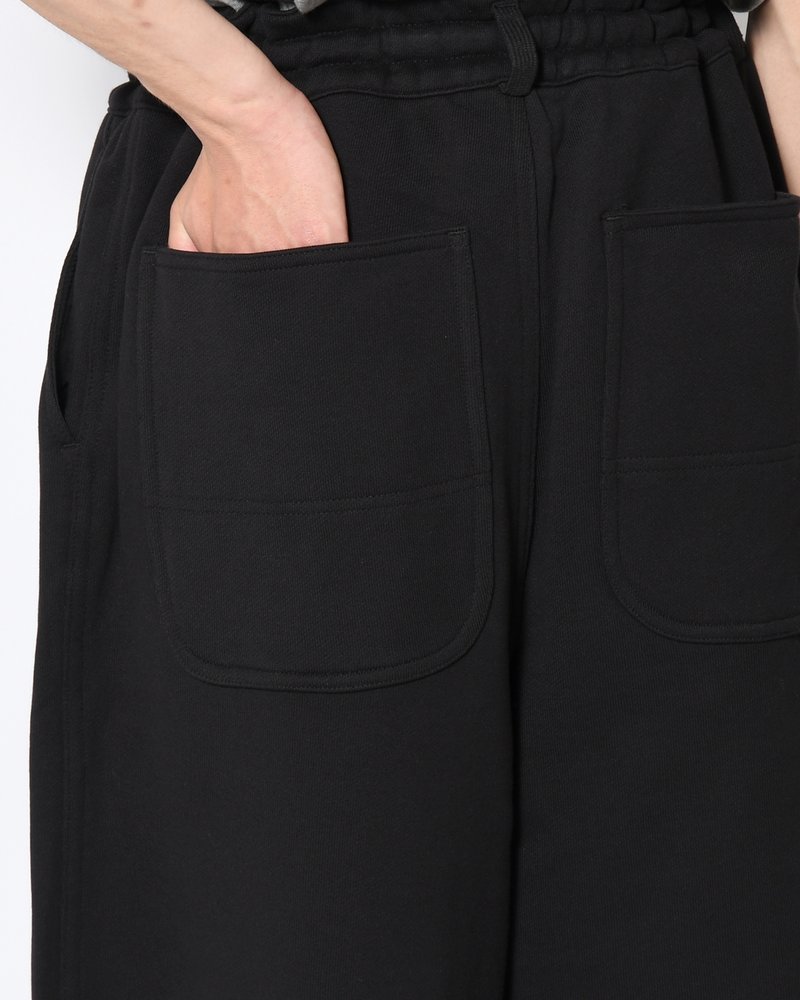 UNISEX PLEATED PANTS BACK PILE -BLACK-
