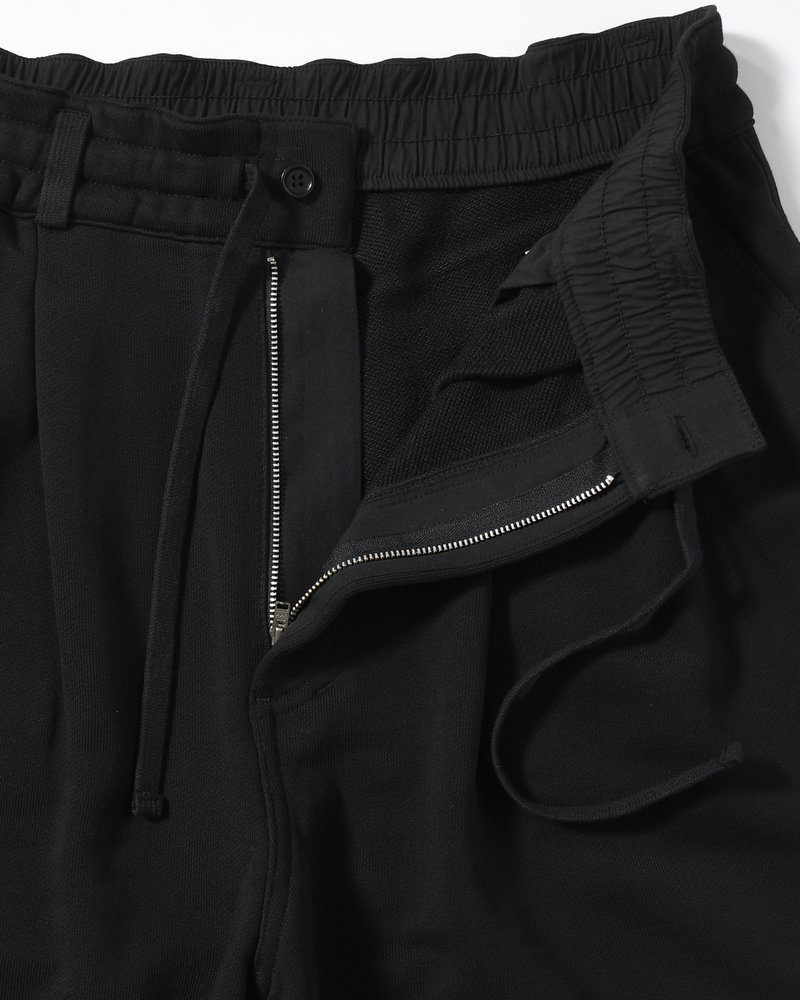 UNISEX PLEATED PANTS BACK PILE -BLACK-