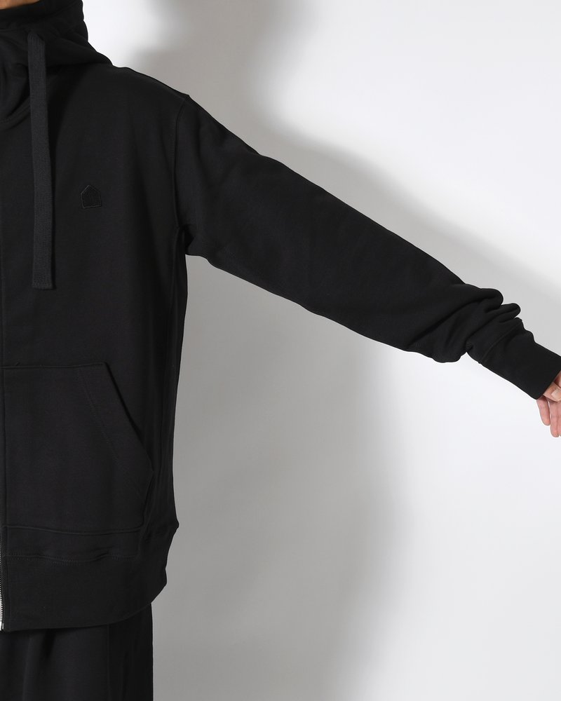 UNISEX HUT EMBROIDERY ZIPPED HOODIE -BLACK-