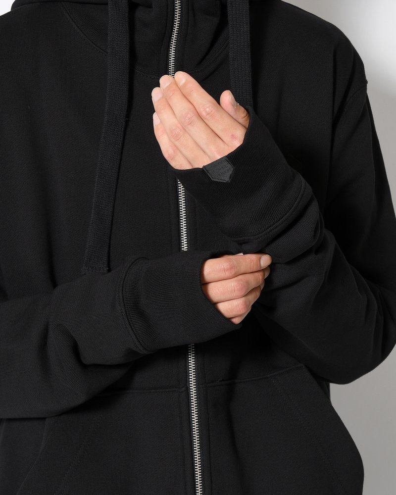 UNISEX HUT EMBROIDERY ZIPPED HOODIE -BLACK-