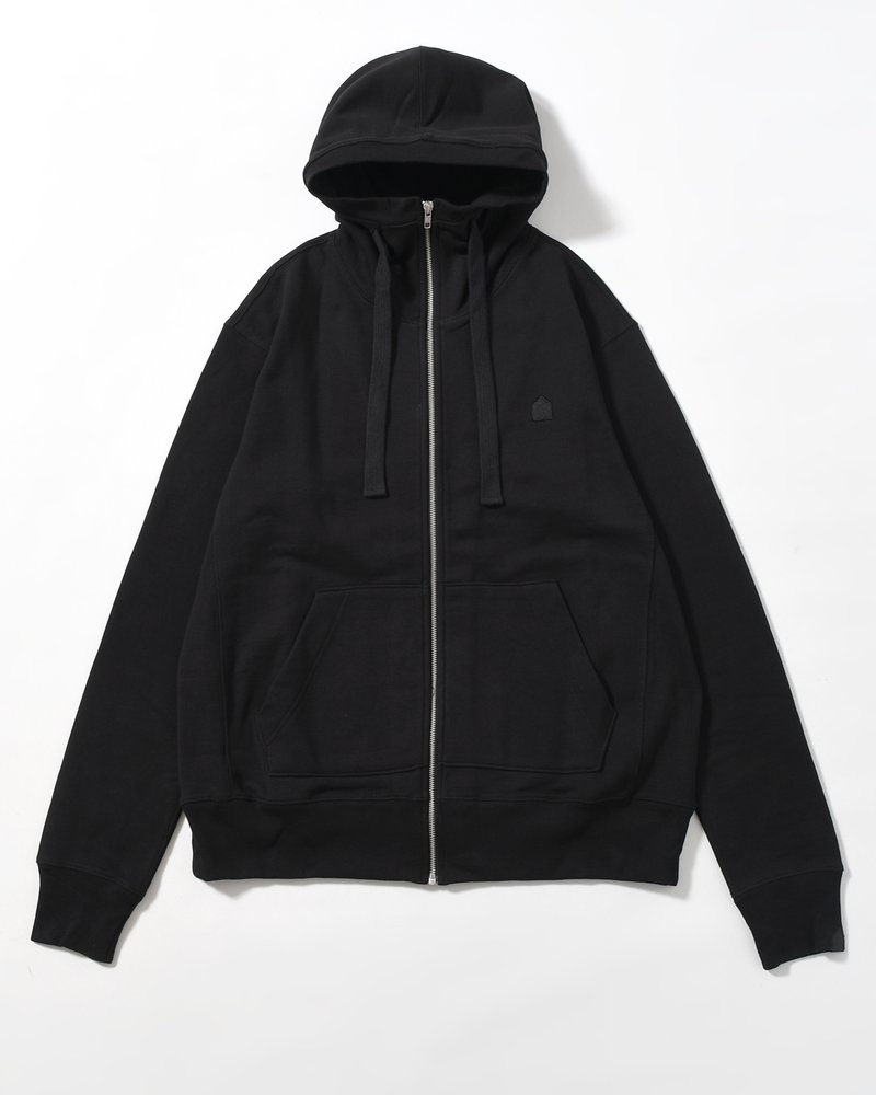 UNISEX HUT EMBROIDERY ZIPPED HOODIE -BLACK-