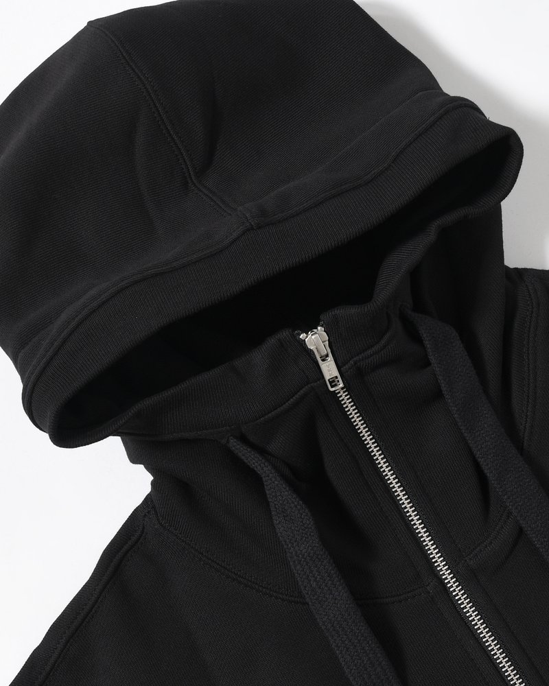 UNISEX HUT EMBROIDERY ZIPPED HOODIE -BLACK-