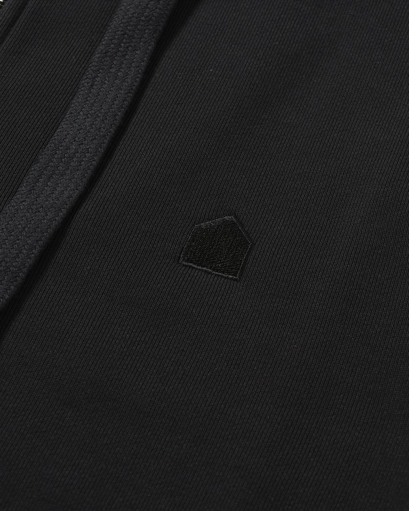 UNISEX HUT EMBROIDERY ZIPPED HOODIE -BLACK-