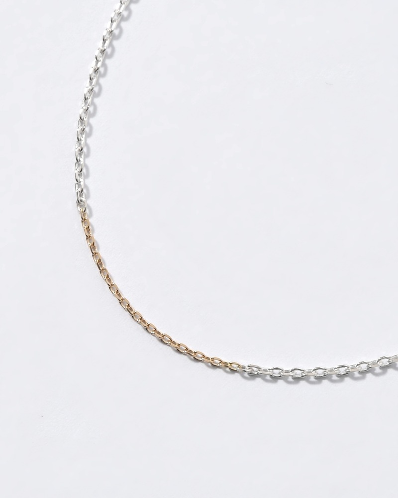 CABLE MIX CHAIN NECKLACE(18K GOLD 3cm) 50cm -SILVER-