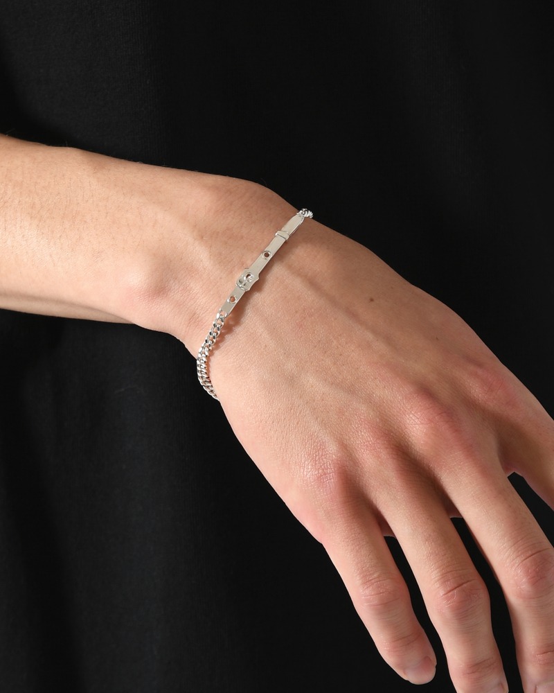 VICTORIAN SHOE BUCKLE PLATE CURB CHAIN BRACELET -SILVER-