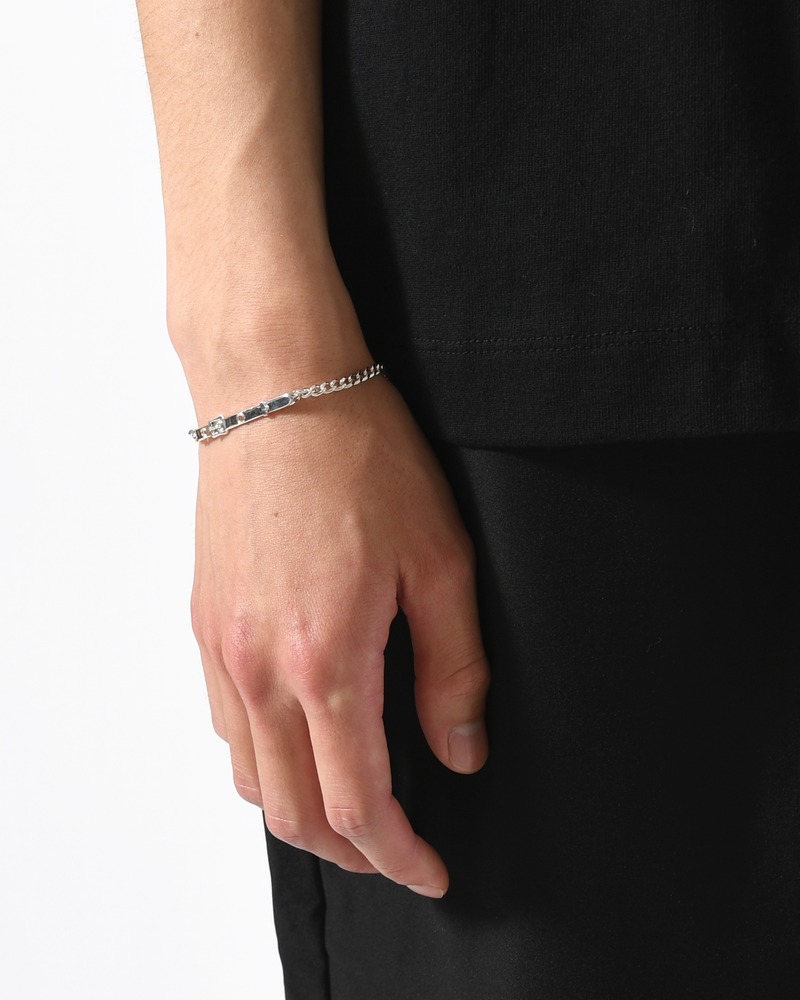 VICTORIAN SHOE BUCKLE PLATE CURB CHAIN BRACELET -SILVER-