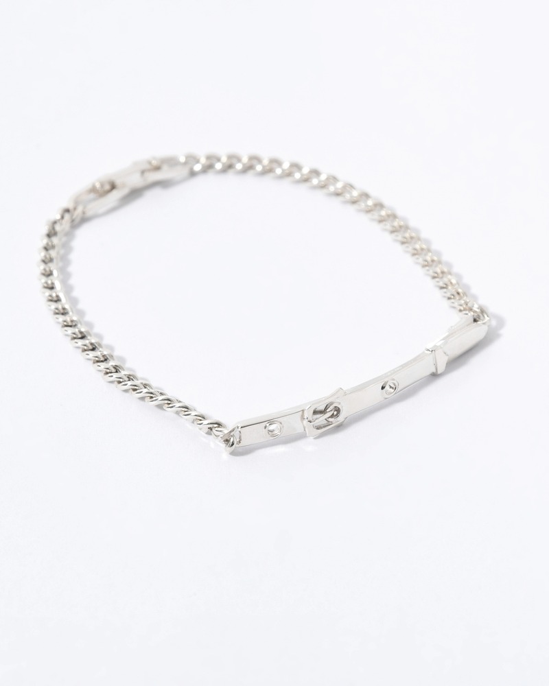 VICTORIAN SHOE BUCKLE PLATE CURB CHAIN BRACELET -SILVER-