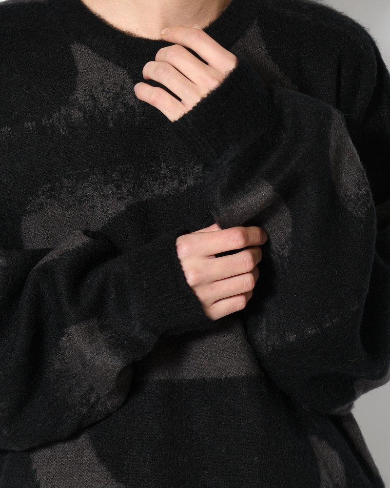 PATTERN MOHAIR KNIT -BLACK-