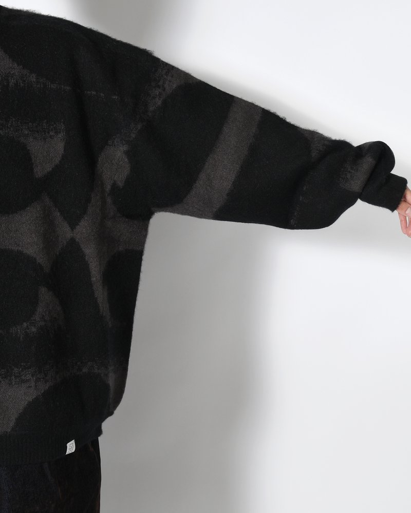PATTERN MOHAIR KNIT -BLACK-