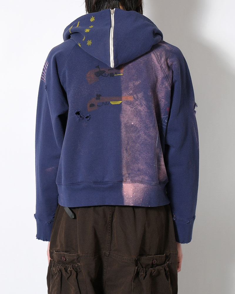 ZIP SCRIBBLE HOODIE -NAVY-