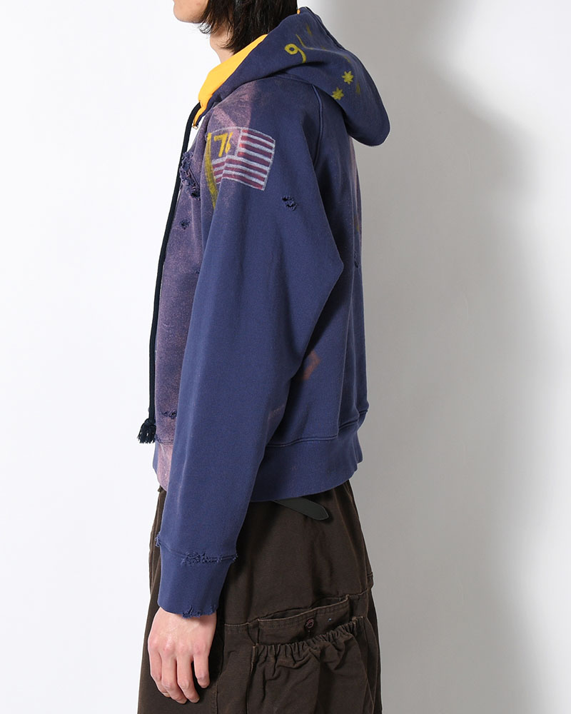 ZIP SCRIBBLE HOODIE -NAVY-