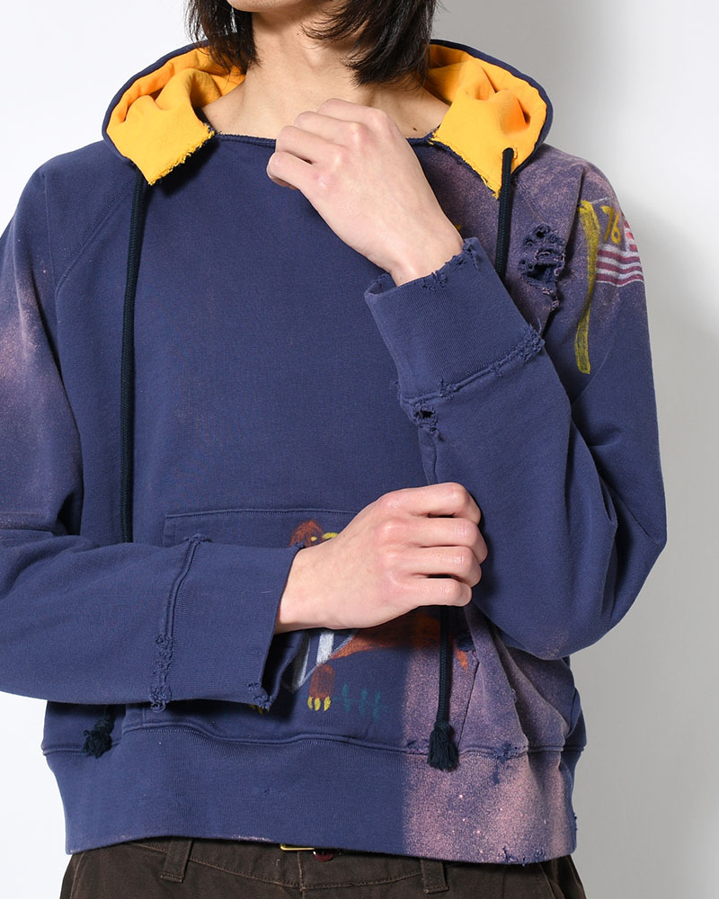 ZIP SCRIBBLE HOODIE -NAVY-