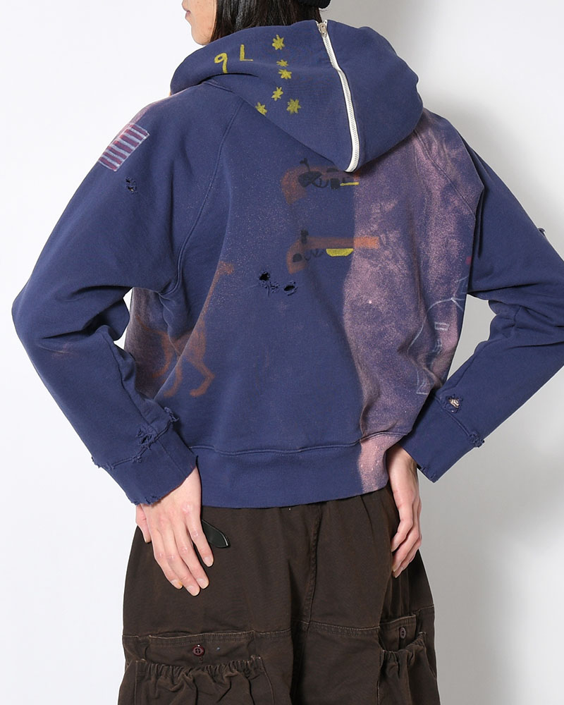 ZIP SCRIBBLE HOODIE -NAVY-