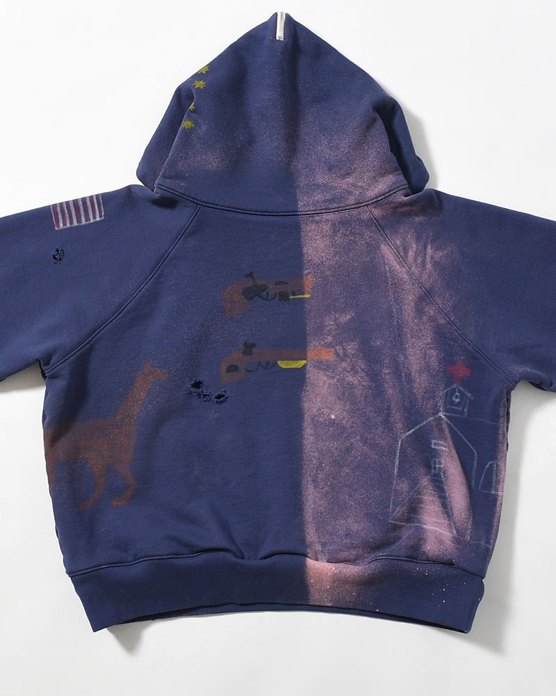 ZIP SCRIBBLE HOODIE -NAVY-