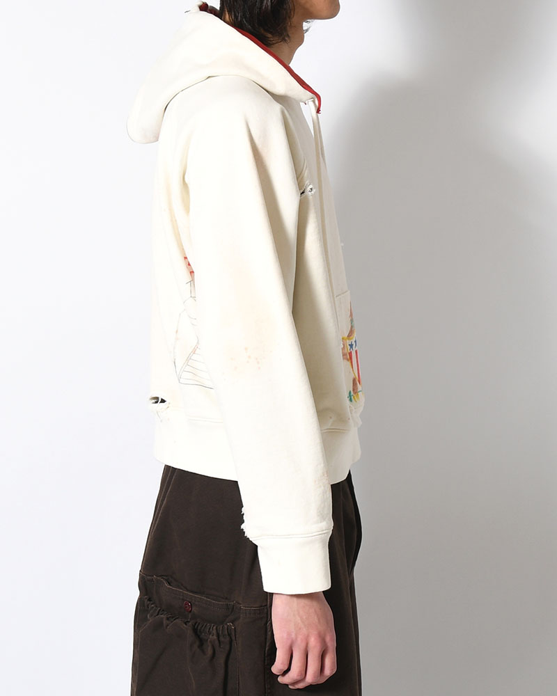 ZIP SCRIBBLE HOODIE -WHITE-