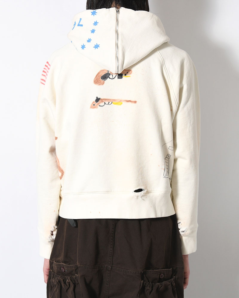 ZIP SCRIBBLE HOODIE -WHITE-