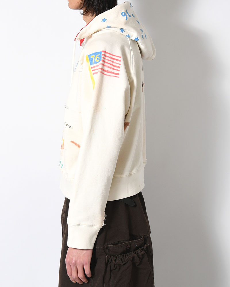 ZIP SCRIBBLE HOODIE -WHITE-