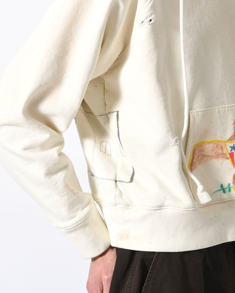 ZIP SCRIBBLE HOODIE -WHITE-